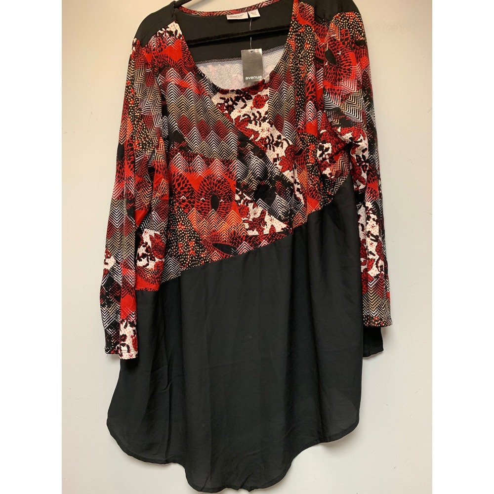 Avenue Carla Patchwork Tunic Women 22/24 Rust Black NEW Long Sleeve Mixed Print